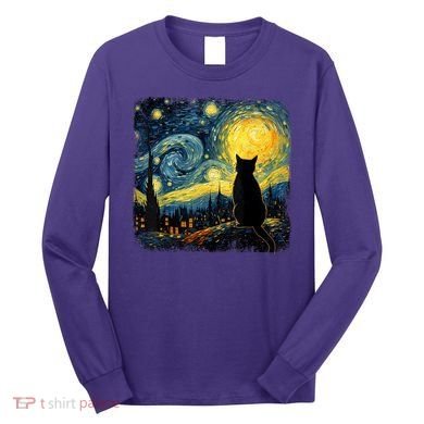 Cat Starry Night Van Gogh Cat For Cat Lover Cat Mom Cat Dad Long Sleeve Shirt