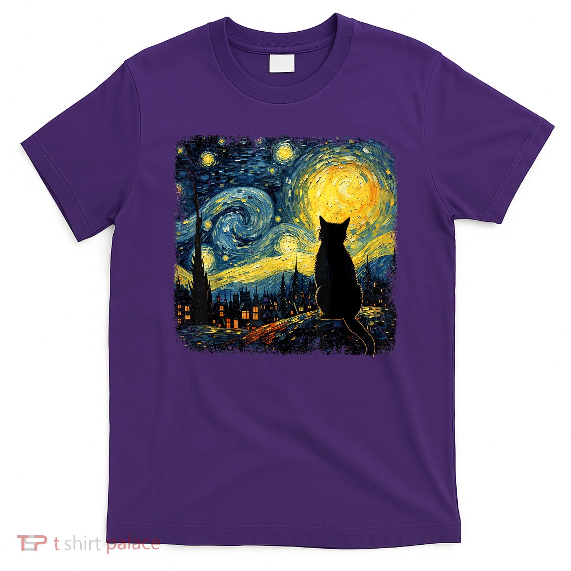 Cat Starry Night Van Gogh Cat For Cat Lover Cat Mom Cat Dad T-Shirt