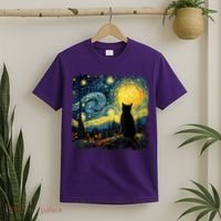Cat Starry Night Van Gogh Cat For Cat Lover Cat Mom Cat Dad T-Shirt thumb 2