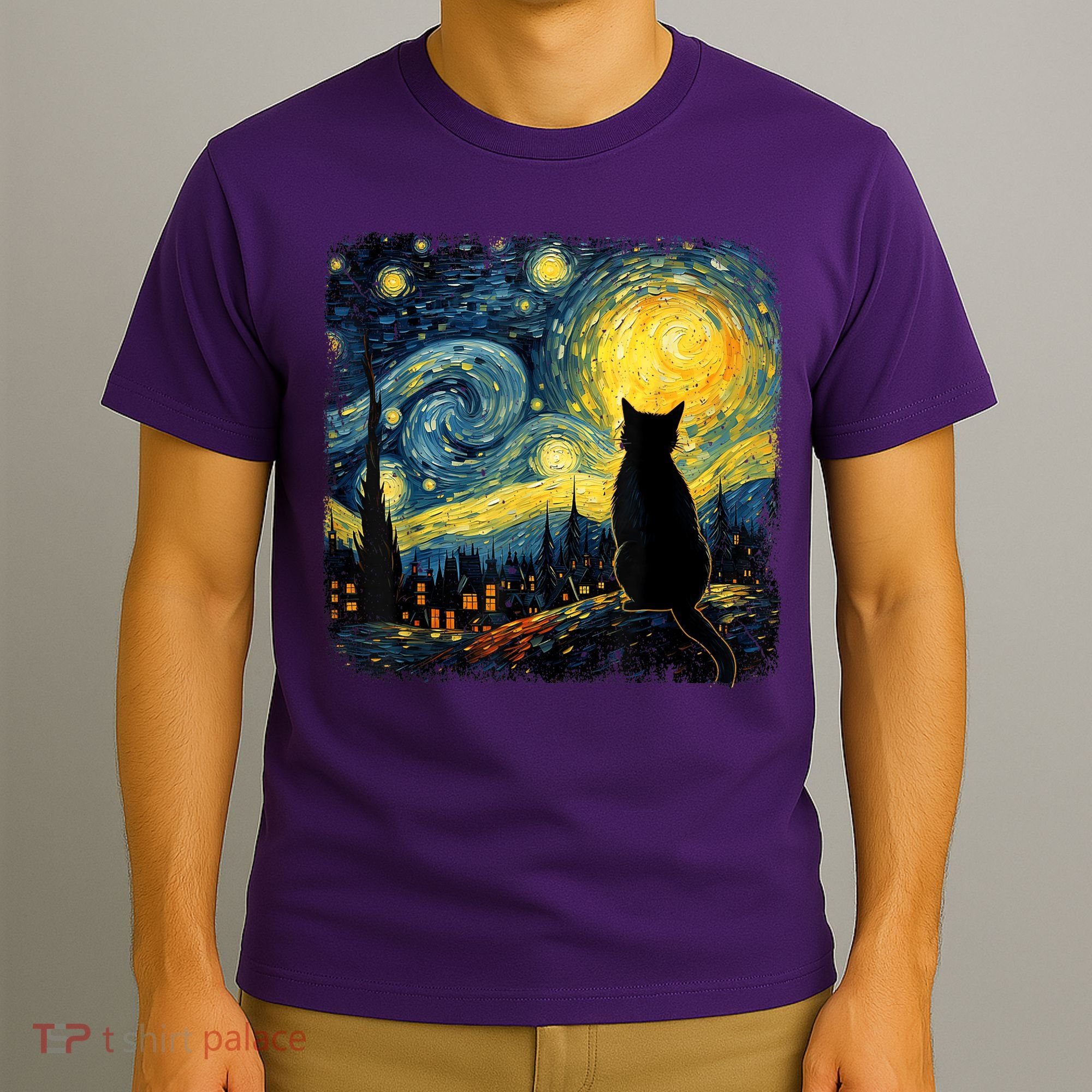 Cat Starry Night Van Gogh Cat For Cat Lover Cat Mom Cat Dad T-Shirt