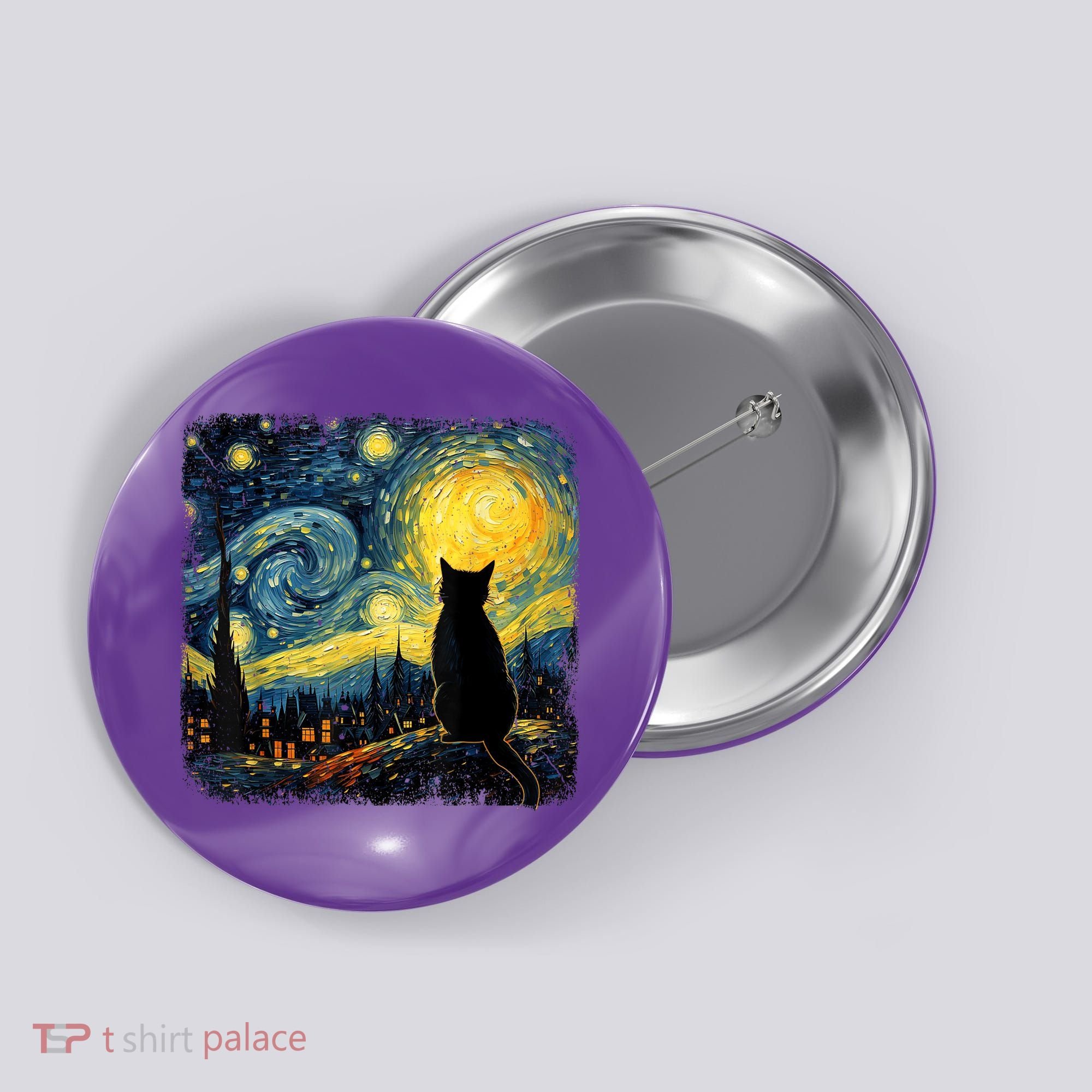 Cat Starry Night Van Gogh Cat For Cat Lover Cat Mom Cat Dad Button