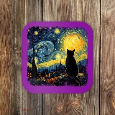 Cat Starry Night Van Gogh Cat For Cat Lover Cat Mom Cat Dad Coaster