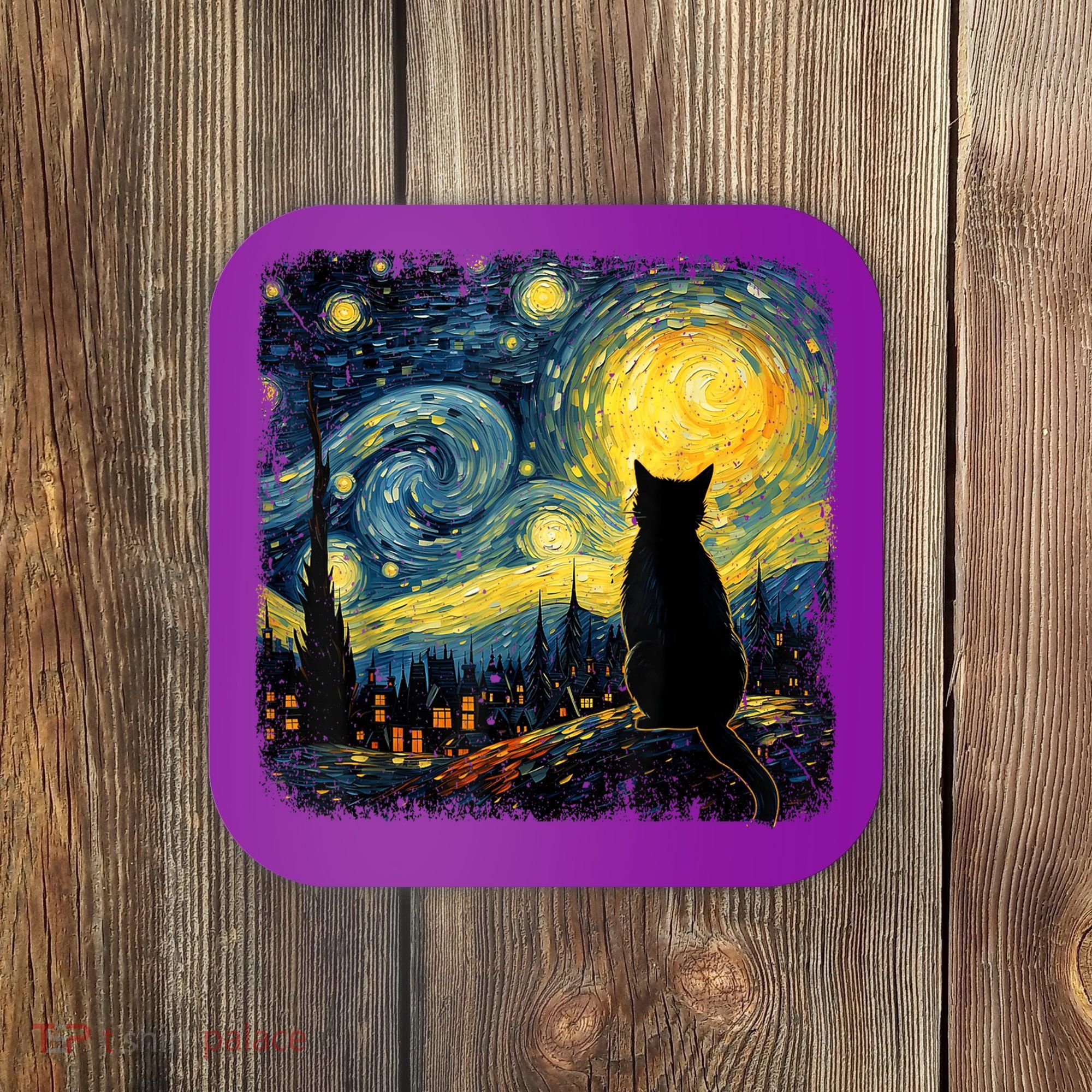 Cat Starry Night Van Gogh Cat For Cat Lover Cat Mom Cat Dad Coaster