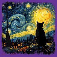 Cat Starry Night Van Gogh Cat For Cat Lover Cat Mom Cat Dad Coaster thumb 2