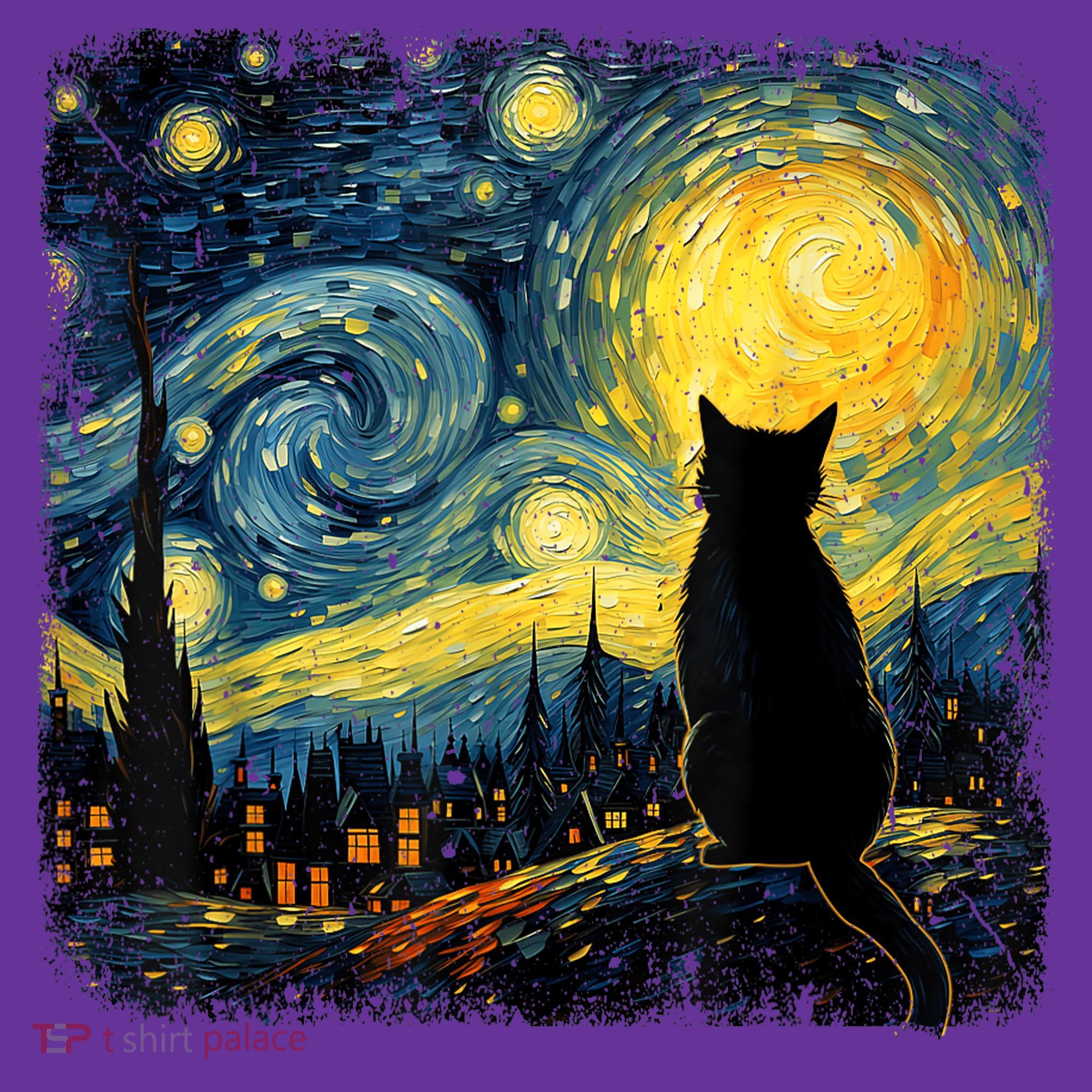 Cat Starry Night Van Gogh Cat For Cat Lover Cat Mom Cat Dad Coaster