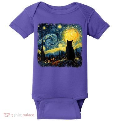 Cat Starry Night Van Gogh Cat For Cat Lover Cat Mom Cat Dad Baby Bodysuit