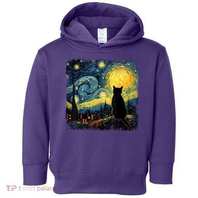 Cat Starry Night Van Gogh Cat For Cat Lover Cat Mom Cat Dad Toddler Hoodie