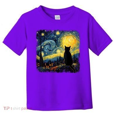 Cat Starry Night Van Gogh Cat For Cat Lover Cat Mom Cat Dad Toddler T-Shirt