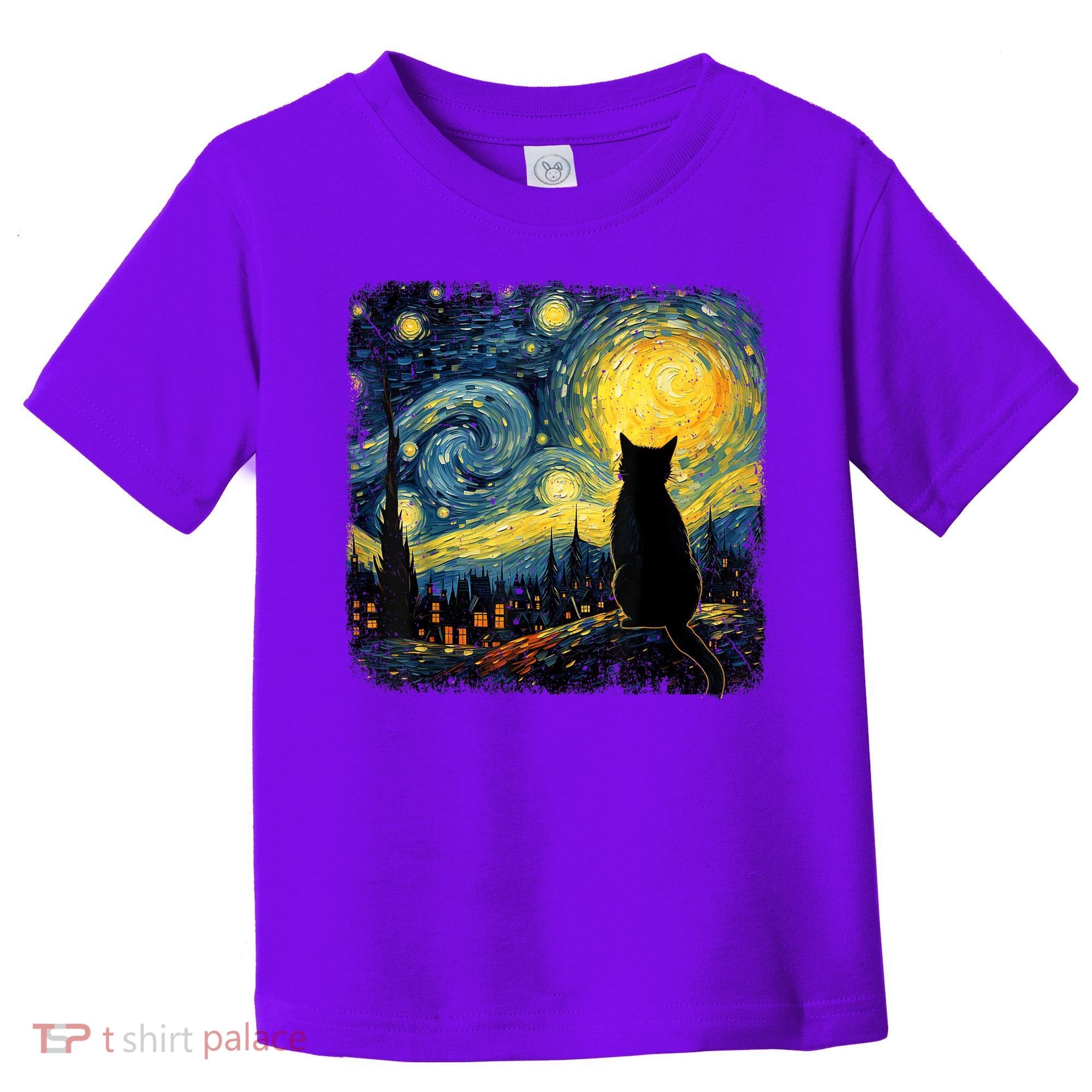 Cat Starry Night Van Gogh Cat For Cat Lover Cat Mom Cat Dad Toddler T-Shirt