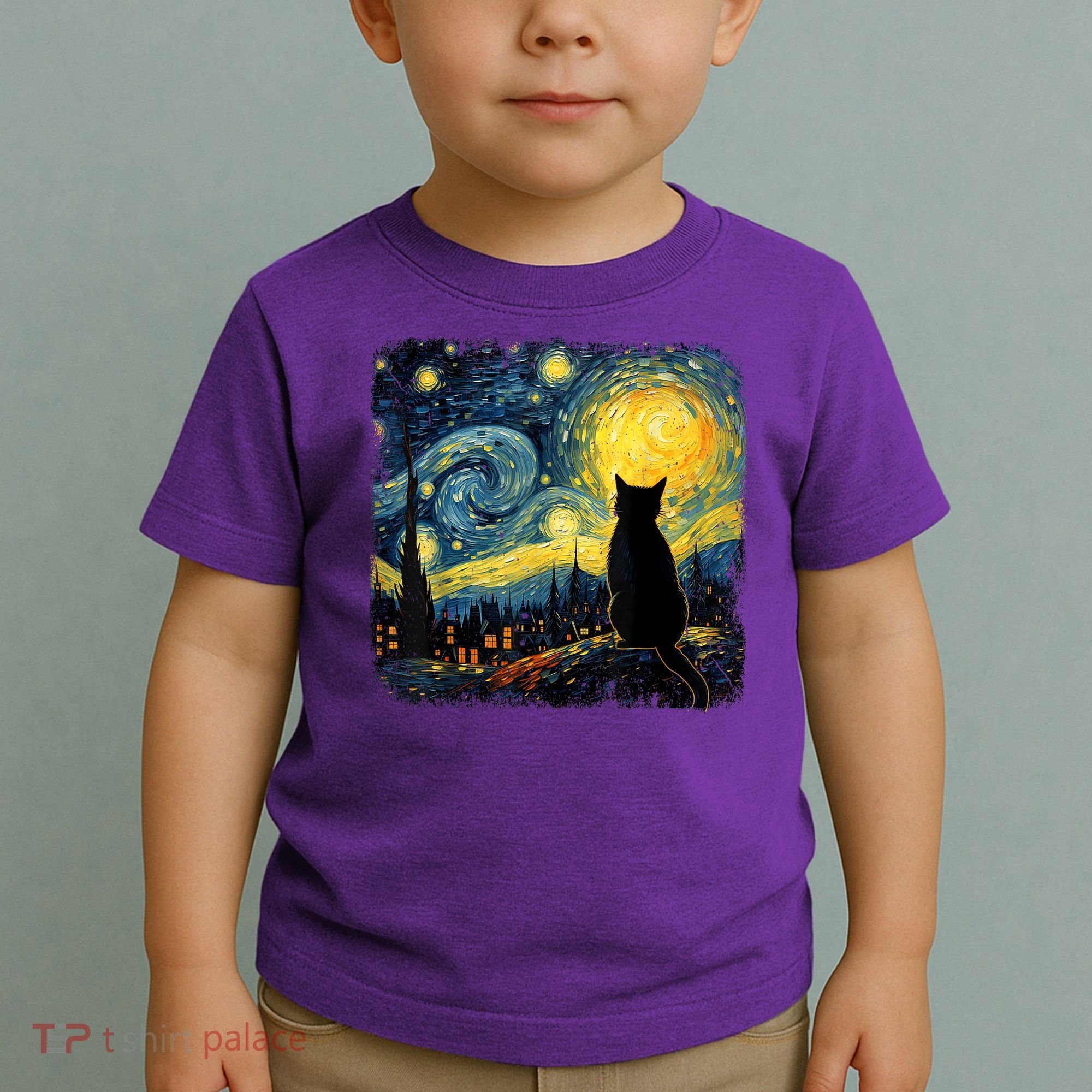 Cat Starry Night Van Gogh Cat For Cat Lover Cat Mom Cat Dad Toddler T-Shirt