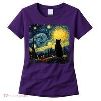 Cat Starry Night Van Gogh Cat For Cat Lover Cat Mom Cat Dad Women's T-Shirt thumb 0