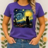 Cat Starry Night Van Gogh Cat For Cat Lover Cat Mom Cat Dad Women's T-Shirt thumb 2