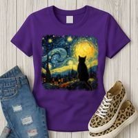 Cat Starry Night Van Gogh Cat For Cat Lover Cat Mom Cat Dad Women's T-Shirt thumb 3