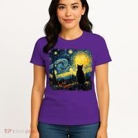 Cat Starry Night Van Gogh Cat For Cat Lover Cat Mom Cat Dad Women's T-Shirt thumb 4