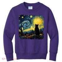 Cat Starry Night Van Gogh Cat For Cat Lover Cat Mom Cat Dad Kids Sweatshirt thumb 0
