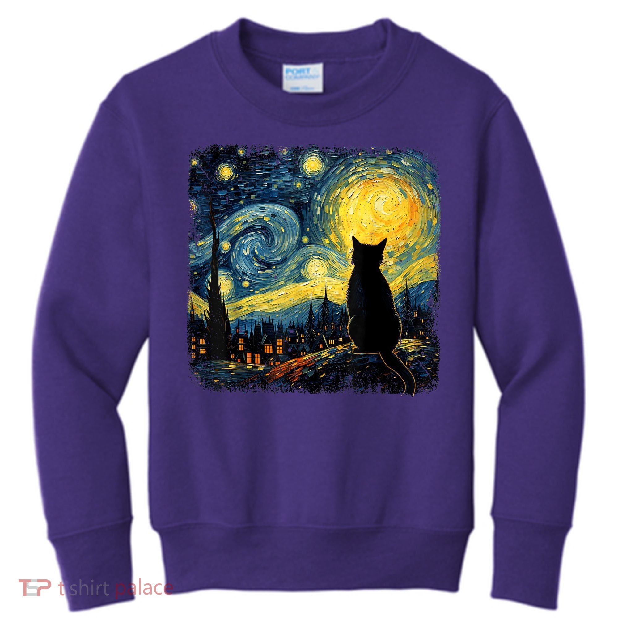 Cat Starry Night Van Gogh Cat For Cat Lover Cat Mom Cat Dad Kids Sweatshirt