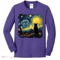 Cat Starry Night Van Gogh Cat For Cat Lover Cat Mom Cat Dad Kids Long Sleeve Shirt thumb 0