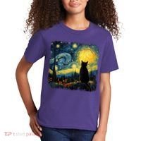 Cat Starry Night Van Gogh Cat For Cat Lover Cat Mom Cat Dad Kids T-Shirt thumb 2