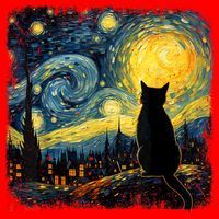 Cat Starry Night Van Gogh Cat For Cat Lover Cat Mom Cat Dad Santa Hat thumb 1