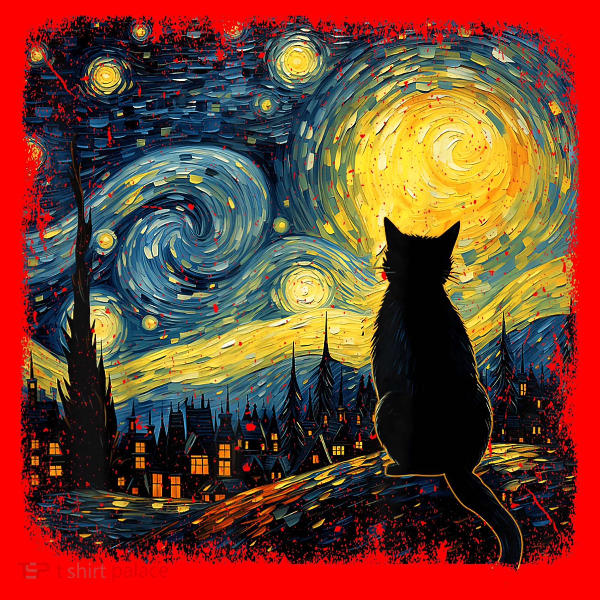 Cat Starry Night Van Gogh Cat For Cat Lover Cat Mom Cat Dad Santa Hat