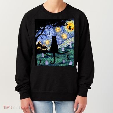 Cat , Scary Night Cat Tee, Van Gogh Gift, Halloween Women's Sweatshirt