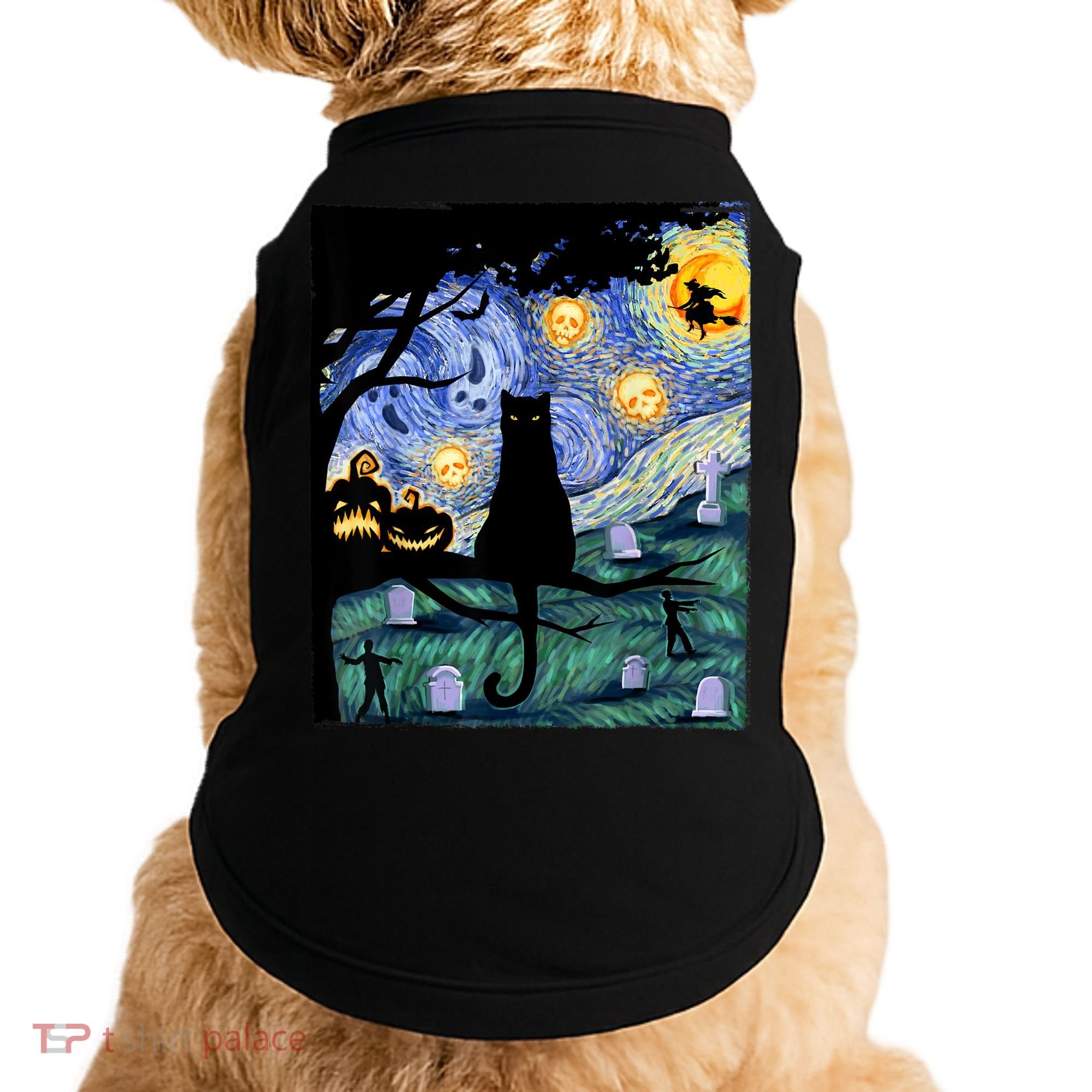 Cat , Scary Night Cat Tee, Van Gogh Gift, Halloween Doggie Tank