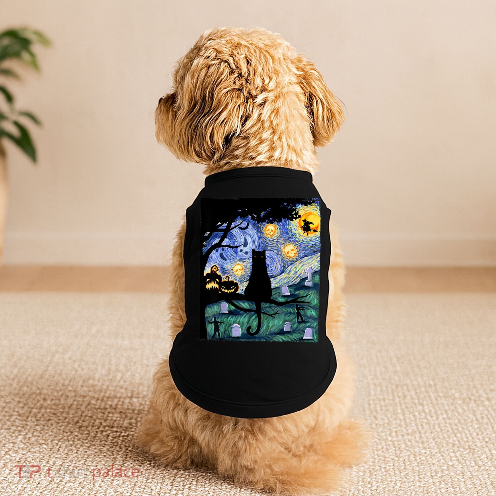 Cat , Scary Night Cat Tee, Van Gogh Gift, Halloween Doggie Tank