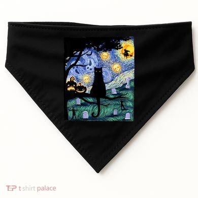 Cat , Scary Night Cat Tee, Van Gogh Gift, Halloween USA-Made Doggie Bandana