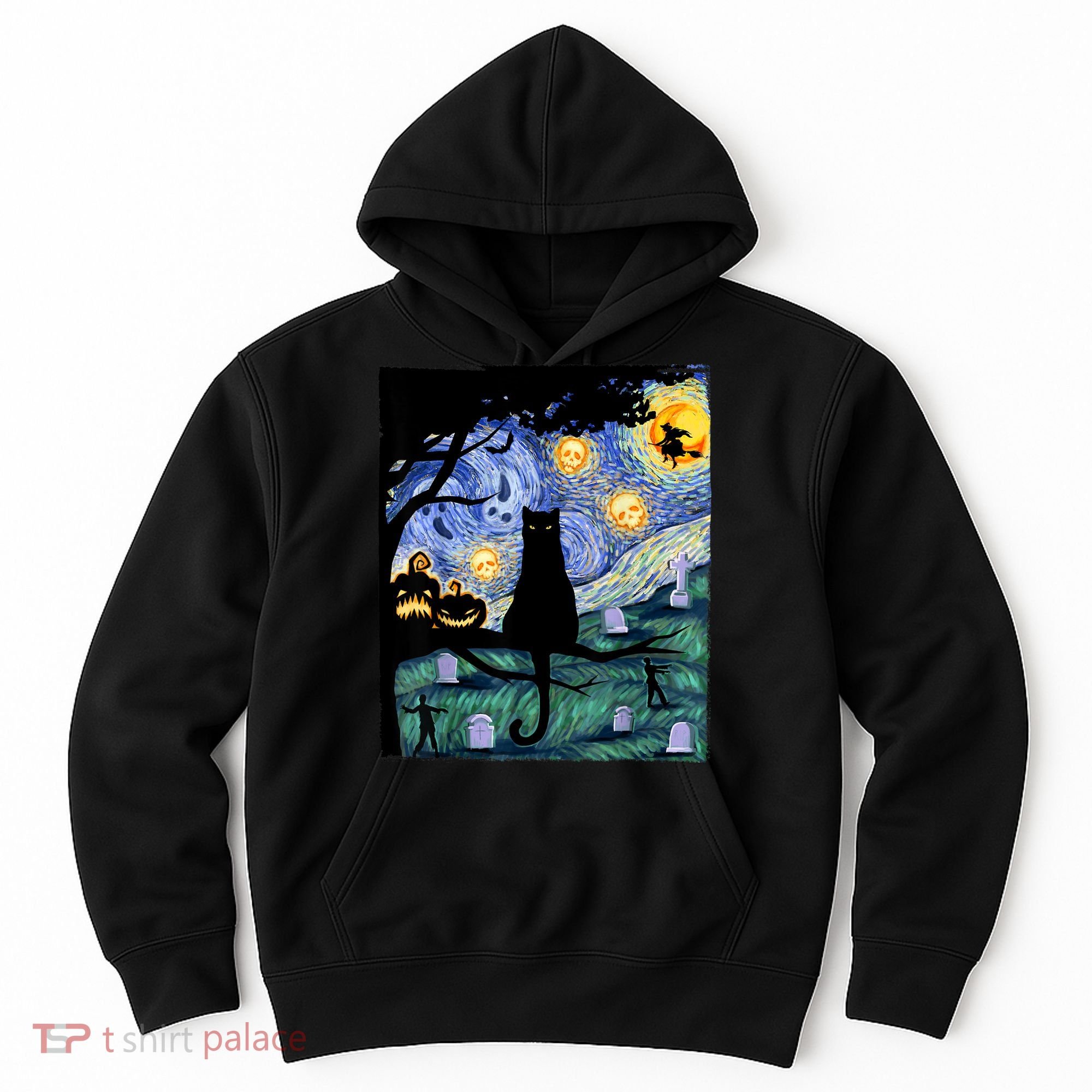 Cat , Scary Night Cat Tee, Van Gogh Gift, Halloween Hoodie