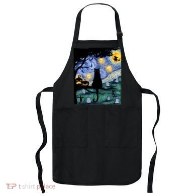 Cat , Scary Night Cat Tee, Van Gogh Gift, Halloween Apron