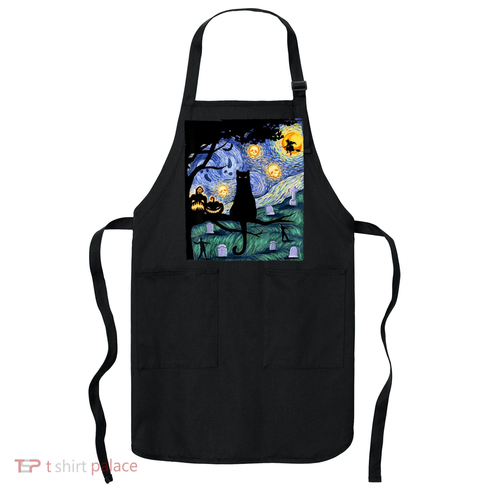 Cat , Scary Night Cat Tee, Van Gogh Gift, Halloween Apron