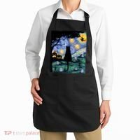 Cat , Scary Night Cat Tee, Van Gogh Gift, Halloween Apron thumb 2