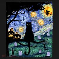 Cat , Scary Night Cat Tee, Van Gogh Gift, Halloween Apron thumb 3
