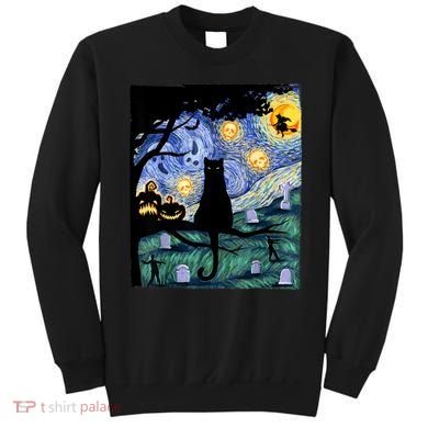 Cat , Scary Night Cat Tee, Van Gogh Gift, Halloween Sweatshirt