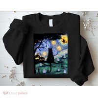 Cat , Scary Night Cat Tee, Van Gogh Gift, Halloween Sweatshirt thumb 2