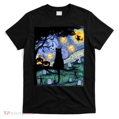 Cat , Scary Night Cat Tee, Van Gogh Gift, Halloween T-Shirt