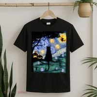 Cat , Scary Night Cat Tee, Van Gogh Gift, Halloween T-Shirt thumb 2