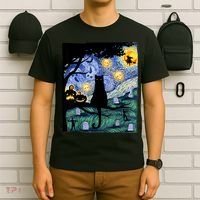 Cat , Scary Night Cat Tee, Van Gogh Gift, Halloween T-Shirt thumb 6