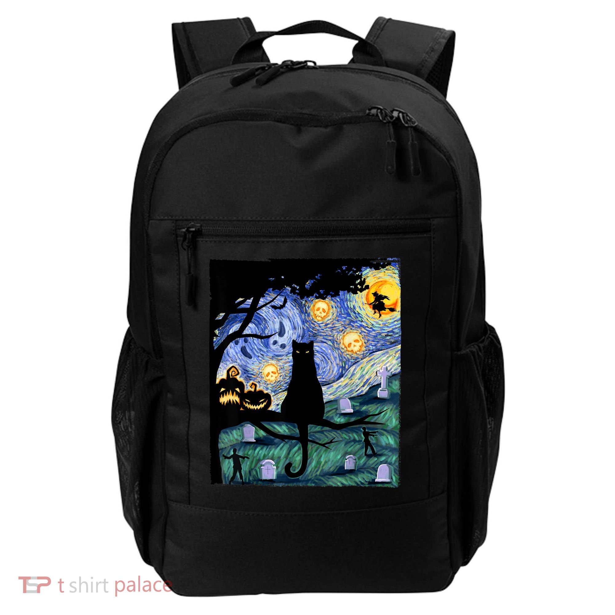 Cat , Scary Night Cat Tee, Van Gogh Gift, Halloween Backpack