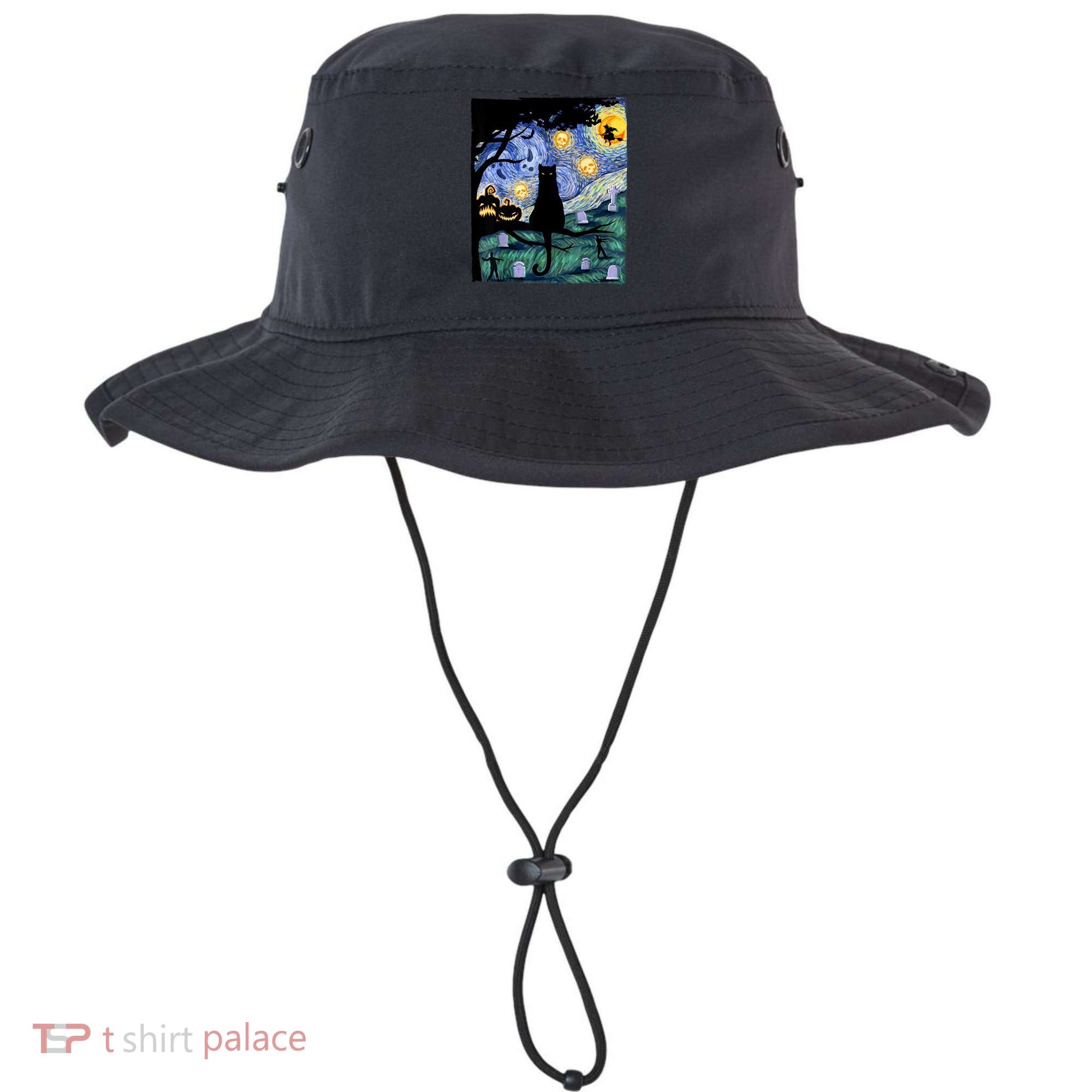 Cat , Scary Night Cat Tee, Van Gogh Gift, Halloween Bucket Hat