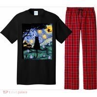 Cat , Scary Night Cat Tee, Van Gogh Gift, Halloween Pajama Set thumb 0