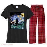 Cat , Scary Night Cat Tee, Van Gogh Gift, Halloween Women's Flannel Pajama Set thumb 0