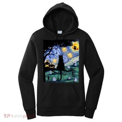 Cat , Scary Night Cat Tee, Van Gogh Gift, Halloween Women's Hoodie