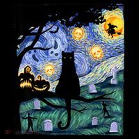 Cat , Scary Night Cat Tee, Van Gogh Gift, Halloween Women's Hoodie thumb 2