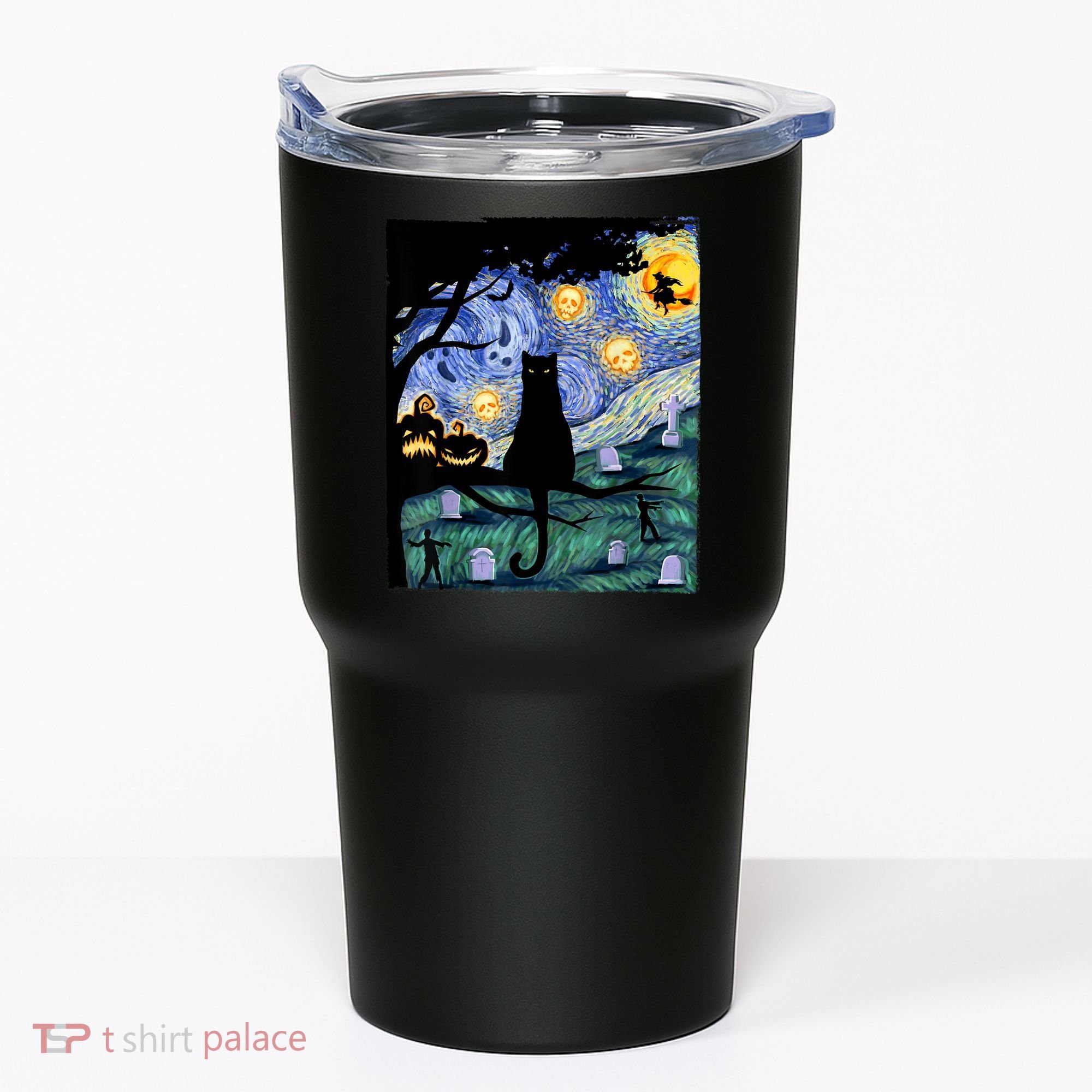Cat , Scary Night Cat Tee, Van Gogh Gift, Halloween Tumbler