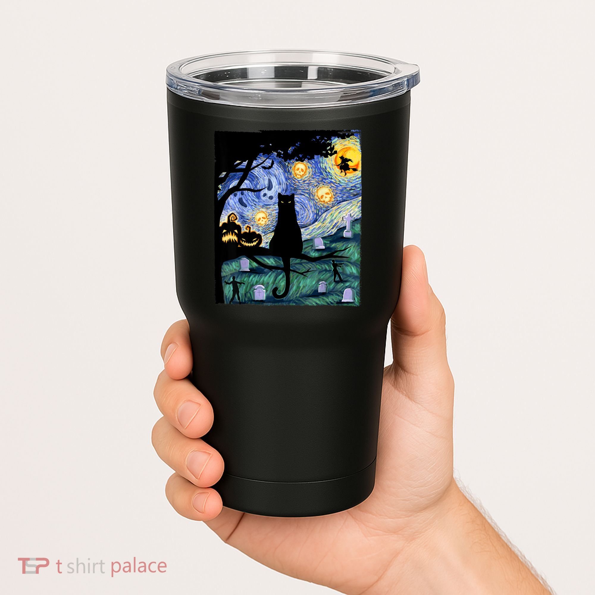 Cat , Scary Night Cat Tee, Van Gogh Gift, Halloween Tumbler