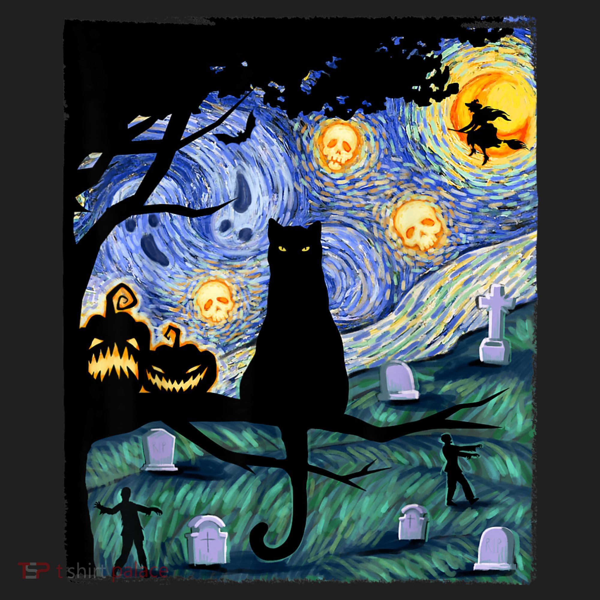 Cat , Scary Night Cat Tee, Van Gogh Gift, Halloween Tumbler