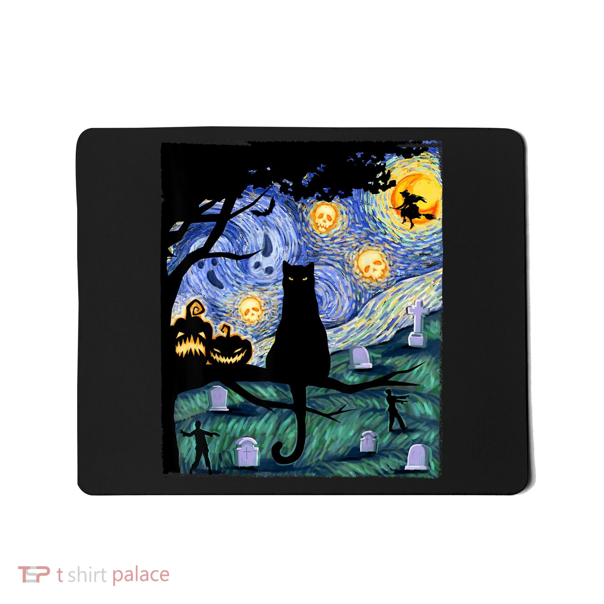 Cat , Scary Night Cat Tee, Van Gogh Gift, Halloween Mousepad