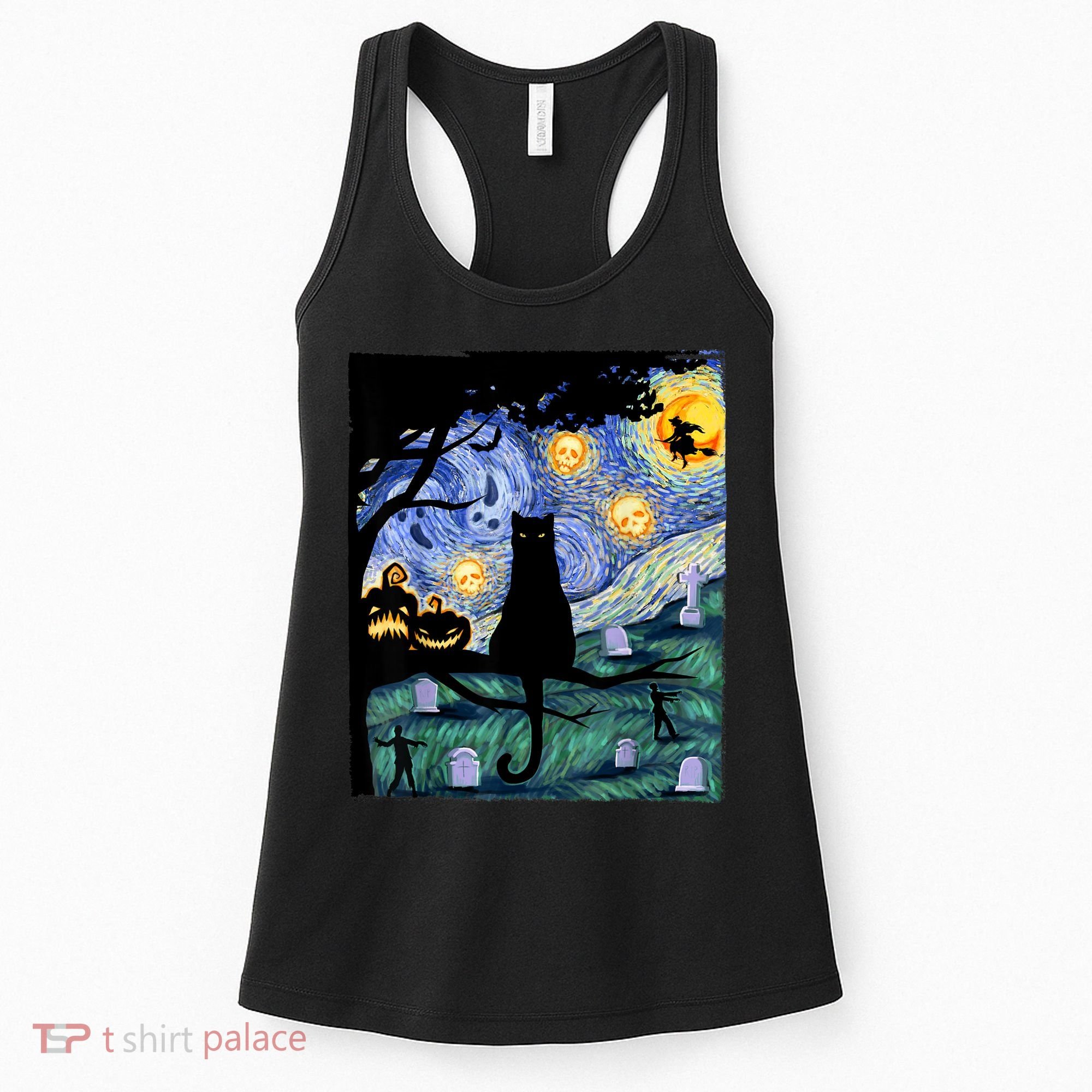 Cat , Scary Night Cat Tee, Van Gogh Gift, Halloween Women's Tank Top