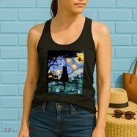 Cat , Scary Night Cat Tee, Van Gogh Gift, Halloween Women's Tank Top thumb 2